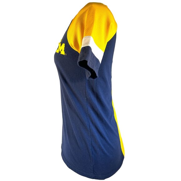 Womens Antigua Michigan V-Neck Lace Up Tee S Blue & Yellow - Picture 3 of 6